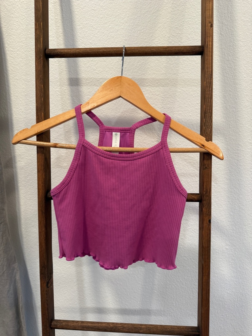 Zella Girl Ribbed Lettuce-Hem Crop Tank - Magenta